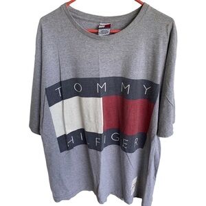 Vintage Tee Shirt Tommy Hilfiger Mens Adult Size Large Gray 90s Large Flag
